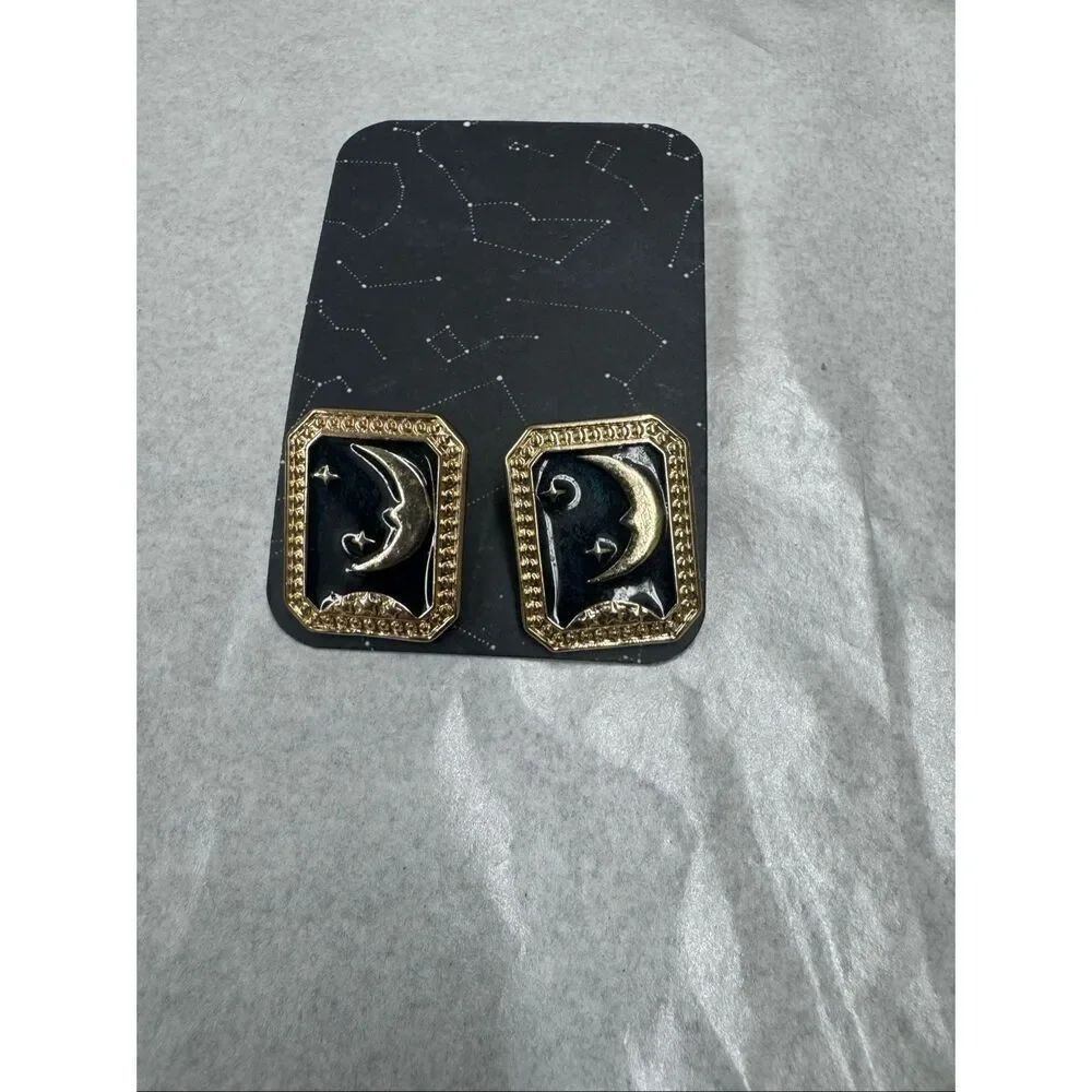 Moon and Stars Navy and Gold Earrings